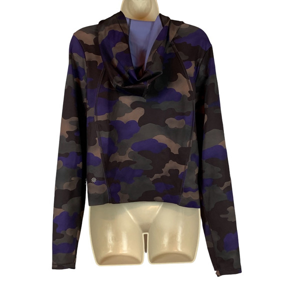 Athleta Womens Hoodie Sweatshirt  Camouflage Thumb Holes Stretch Medium Cropped - Picture 3 of 10